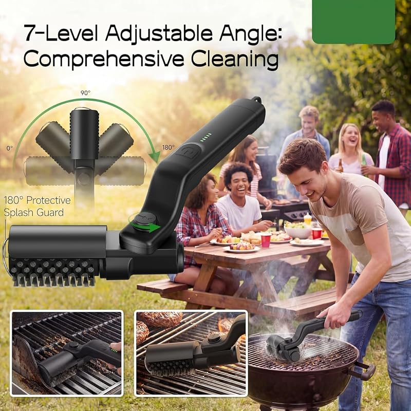 Elektrische Grillbürste, Grillbürste mit hohem Drehmoment mit 3 Geschwindigkeitsmodi, Grillreiniger mit maximalem Drehmoment von 20 kg für Edelstahl aus Porzellanguss, Borsten aus gehärtetem Stahl, T