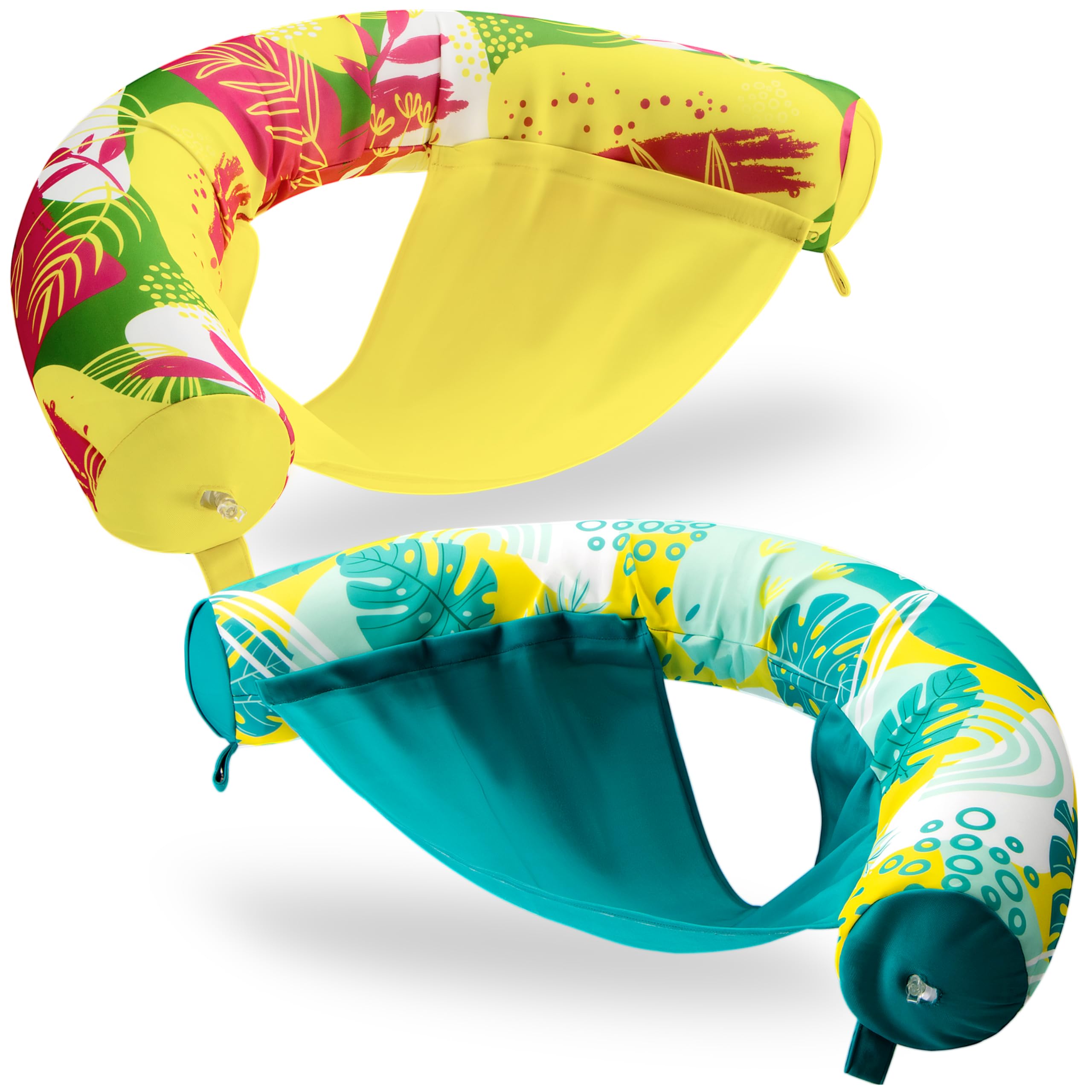 SLOOSH Pool Floats Chairs Adult，2 Packs Inflatable Noodle Chair with Sling Soft Fabric，Floating Pool Float Lounge Water Swimming Floaties for Party Summer Water Fun（Summer Leaves）
