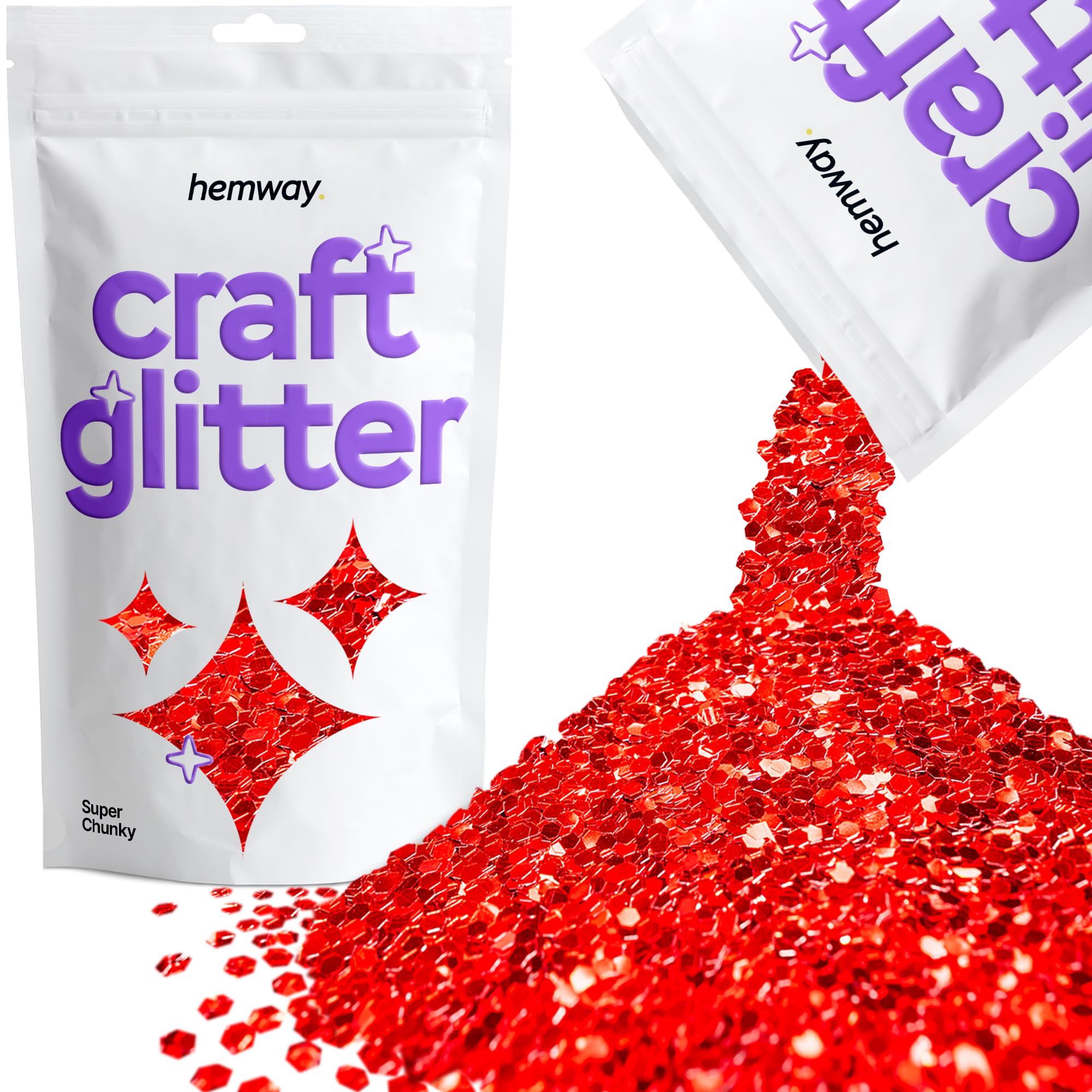 Hemway Craft Glitter Red 100g Super Chunky Glitter for Crafts, Resin, Cosmetic, Nail, Face, Body, Festival, Tumblers, Art, Candle, Crafting
