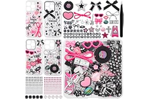 RQAYE Junk Phone Case Charms Kit,Charms for Junk Cases,Kawaii Bow, Letter Beads, Nail Accessories, Flatback Resin, Cute Aesthetic Big Decor for Personalization
