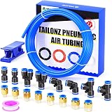 TAILONZ PNEUMATIC Blue PU Air Hose Kit 10M 8mm OD 5mm ID w/ 15 Fittings & Cutter view 1