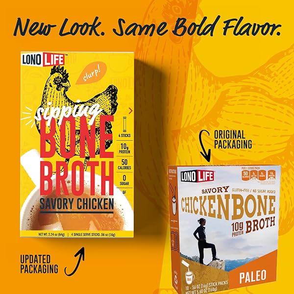 LONOLIFE CHICKEN BONE BROTH POWDER MIX | 10G PROTEIN | COLLAGEN-RICH, KETO & PALEO FRIENDLY | NATURAL INGREDIENTS | 10 PORTABLE STICK PACK SERVINGS
