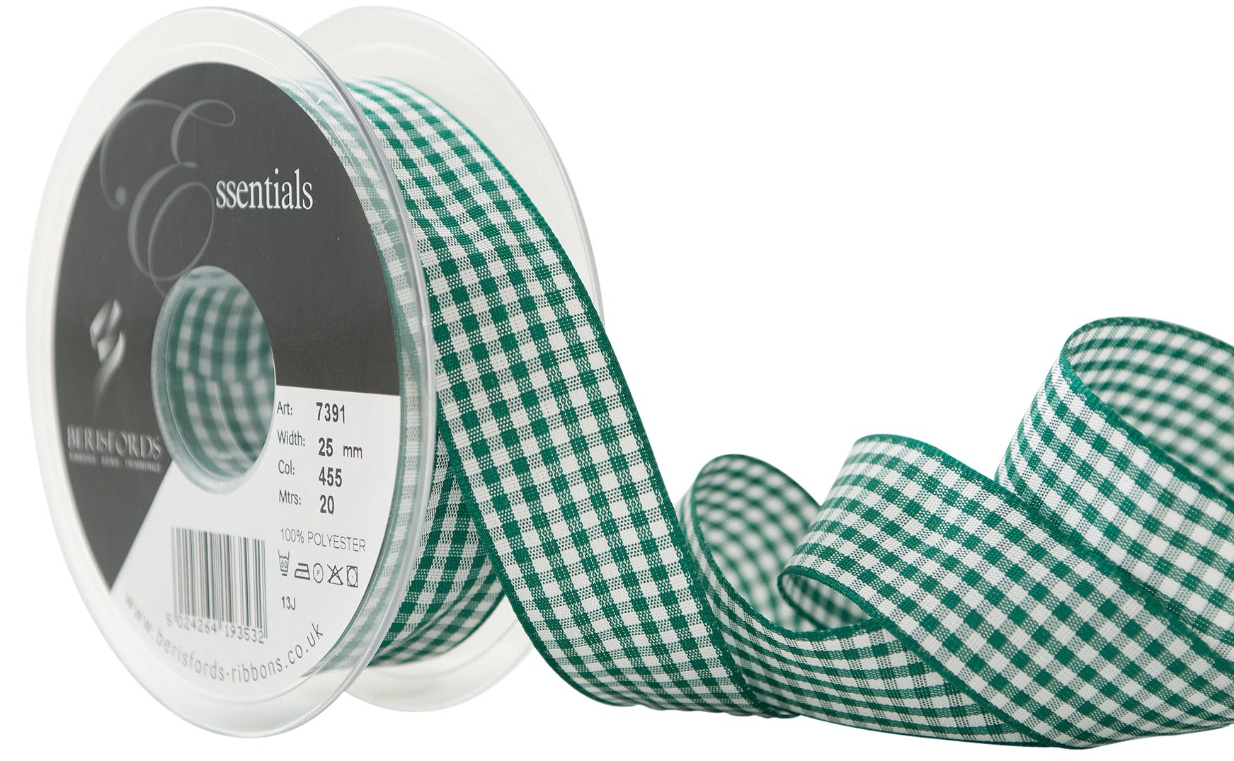 Berisfords 25 mm Gingham Ribbon, Hunter