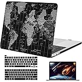 iLeadon for MacBook Pro 13 inch Case M2 2022, 2021, 2020-2016 Release A2338 M1/A2289/A2251/A2159/A1989/A1706/A1708, Plastic Hard Shell Case+Keyboard Cover+Screen Protector, Black World Map