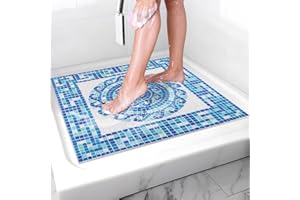 Mofonky Shower Mat Non Slip: Soft Comfort Loofah Shower Anti Slip Mat with Drain Hole - 31 x 31 Inch Extra Large Square Mats for Inside Shower Stall