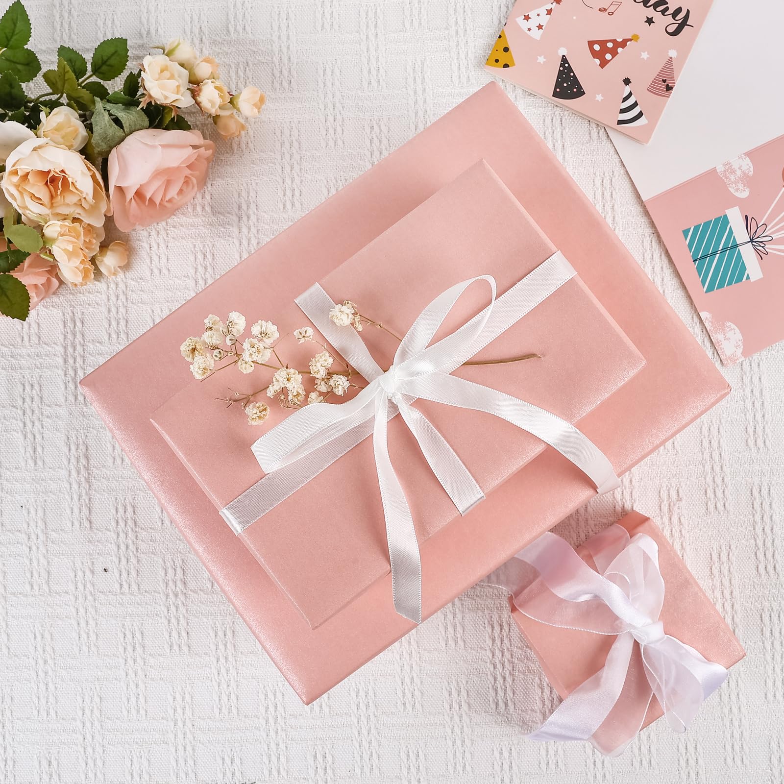 NESCCI Pink Matte Wrapping Paper,Solid Color Pearly-Lustre Paper,Gift Wrapping Paper,Perfect for Wedding,Valentine's Day,Birthday, Christmas,Baby Shower,DIY Bouquet (17 Inches X 32.8 Feet)