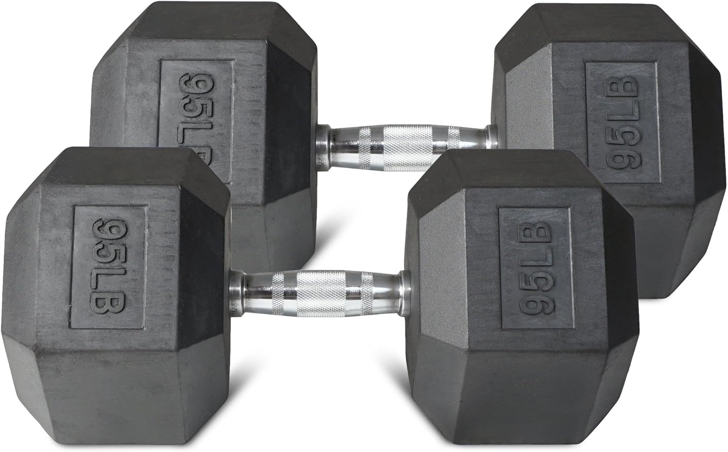 Amazon ペア95ポンドブラックラバーコーティング六角ダンベル重量トレーニングセット190 Lb Fitness Titan ダンベル アレー