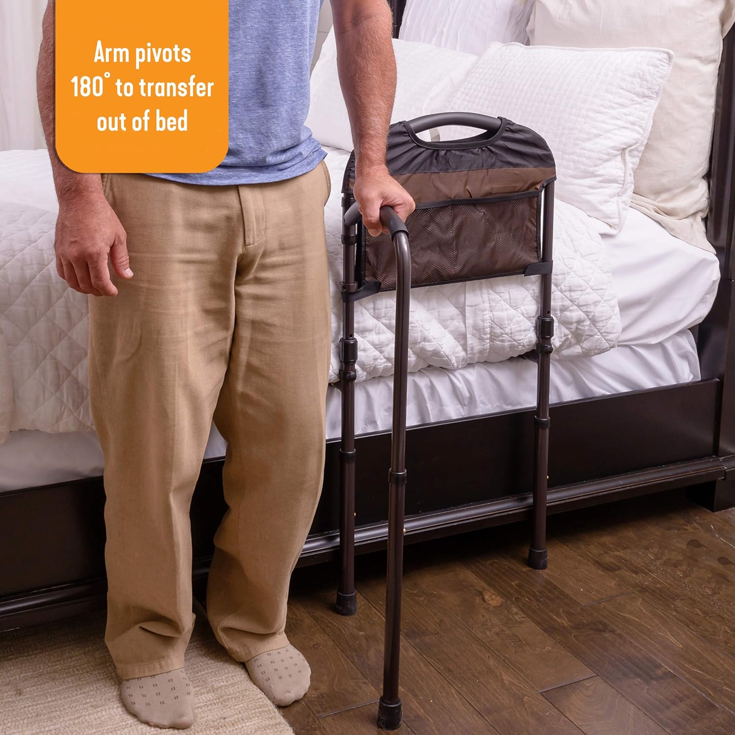 Stander Mobility Rail, Senior Bed Rail and Assist Bar with Swing-Out Mobility Arm and Organizer Pouch: Health & Personal Care