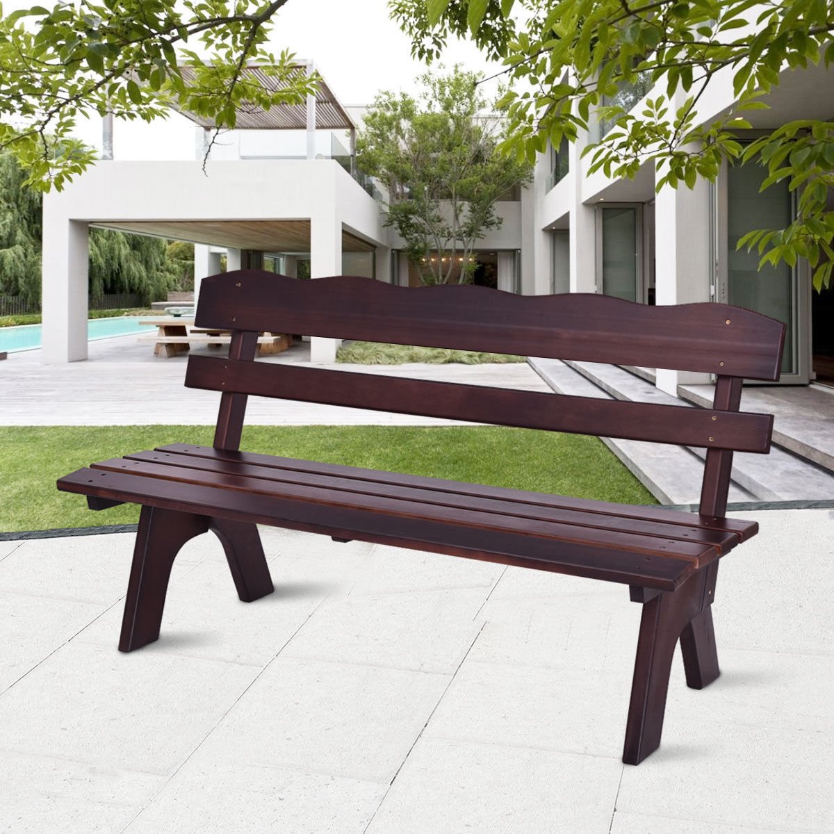 Patio Furniture Accessories Brown Giantex Wooden Garden Bench Chair Wood Frame Outdoor Yard Deck Furniture 5 Ft 3 Seats Patio