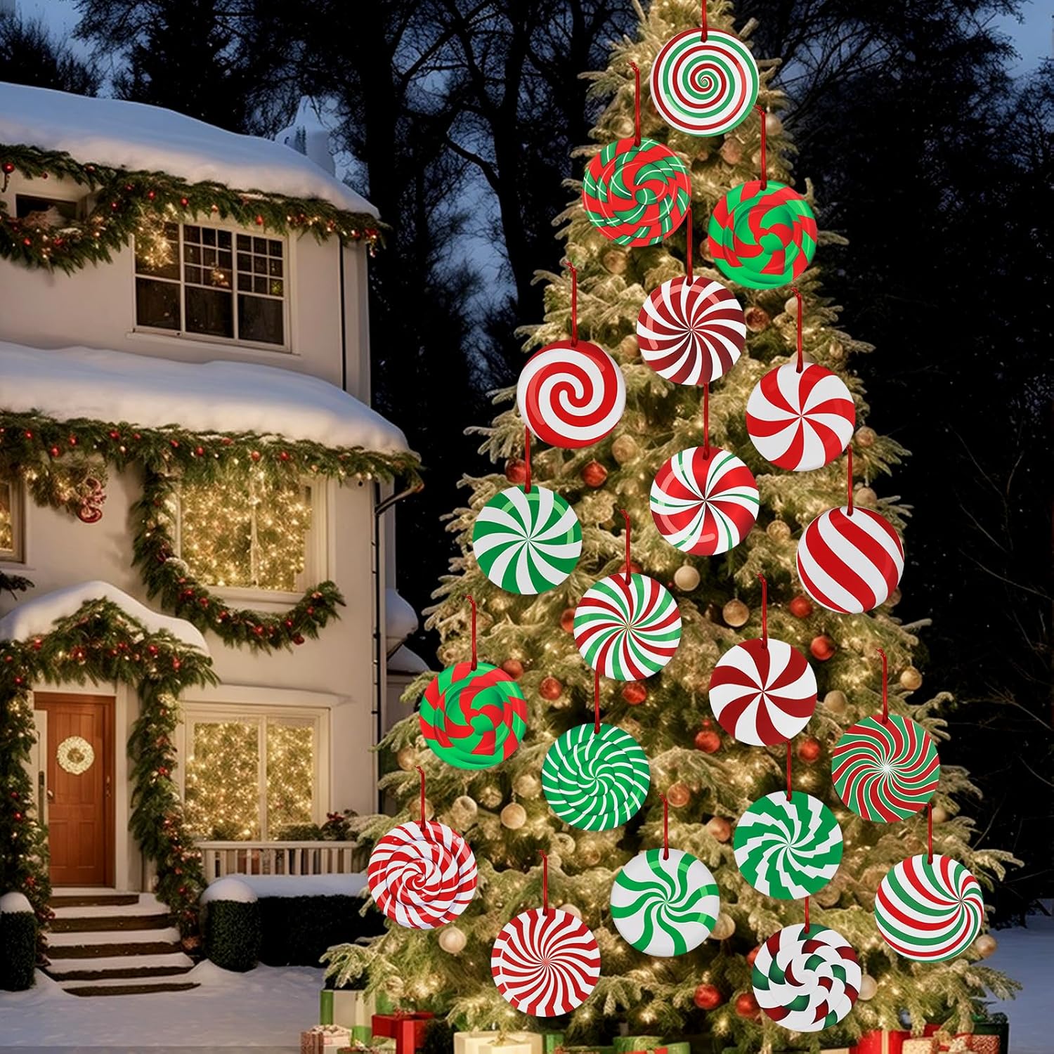 Decorative Garden Stakes - 20Pcs Outdoor Double Sided Lawn Decorations Christmas Hanging Ornaments Plastic Outdoor Holiday Decorations with Stakes for Xmas Party Decor Winter Garden Pathway Sidewalk