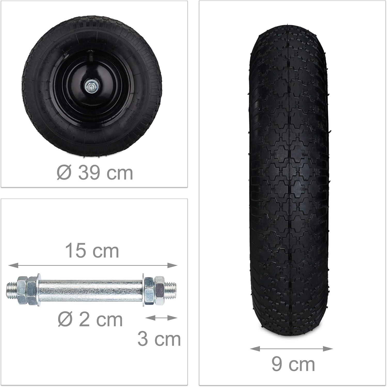 Relaxdays 4.80 4.00-8 Wheelbarrow Tyre, Pneumatic Spare Wheel with Steel Rim and Valve, Capacity to 120 kg, Black - Image 5