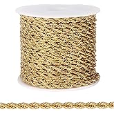 [16.5FT] 18K Gold Plated Rope Chains for Jewelry Making, 2.5mm Wide 304 Stainless Steel Twisted Link Chain Roll Bulk for DIY Jewelry Making Craft