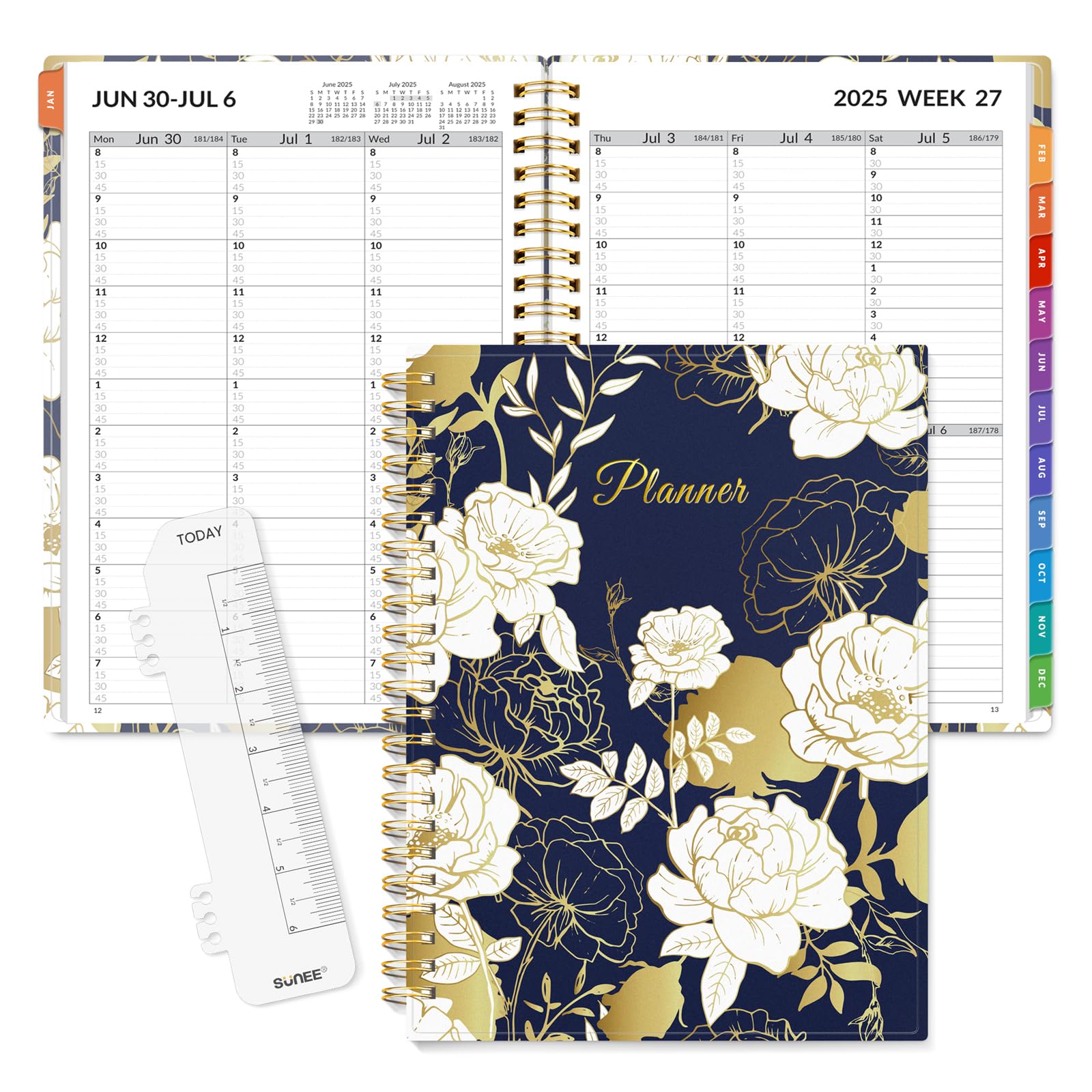 Photo 1 of SUNEE 2025-2026 Appointment Book, Quarter-Hourly, Weekly & Monthly - from July 2025 to June 2026, 6.4"x8.3" Academic Planner, Flexible Cover, Note Pages, Pockets, Bookmark, Spiral Binding, Vintage