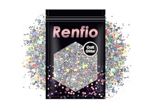 Renfio Holographic Chunky Glitter, Metallic PET Flake Mixed Fine Powder Face Glitters for Craft Resin Pigment Tumbler Ornamen