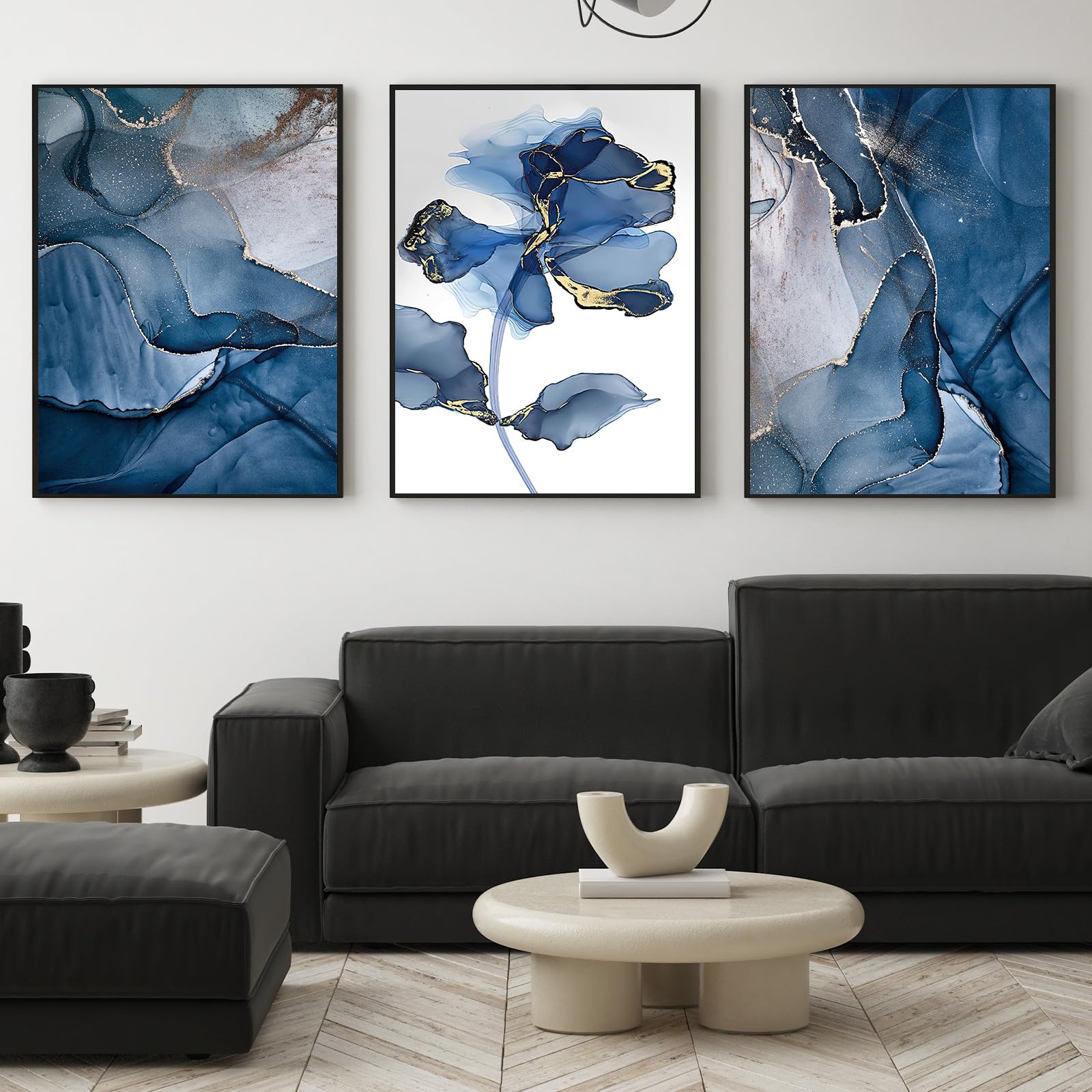 IUNTWEIE Abstract Posters Set of 3 Modern Wall Picture Posters Abstract Geometric Pictures Gold Circular Geometric Canvas Picture Living Room Decoration, Without Frame (H, 50 x 70 cm x 3)