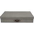 Bigso Sverker Canvas Fiberboard Legal and Art Storage Box | Scrapbook Storage Box for Loose Papers and More | Durable Document Boxes with Lid and Leather Handle | 17.1’’ x 12.2’’ x 3.3’’ | Grey