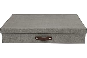 Bigso Sverker Canvas Fiberboard Legal and Art Storage Box | Scrapbook Storage Box for Loose Papers and More | Durable Document Boxes with Lid and Leather Handle | 17.1’’ x 12.2’’ x 3.3’’ | Grey