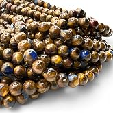 ABCGEMS 3in1 Namibian Pietersite Beads Africa Inlay Round 10mm | Triple Stone Design with Tiger's Eye &amp; Lapis Lazuli - DIY Jewelry Making, Necklaces, Bracelets &amp; Beading