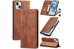 Jasonyu Flip Wallet Case for iPhone 15,Leather Magnetic Folio Cover with Card Holder,Kickstand - TPU Shockproof Durable Protective Phone Case,Brown