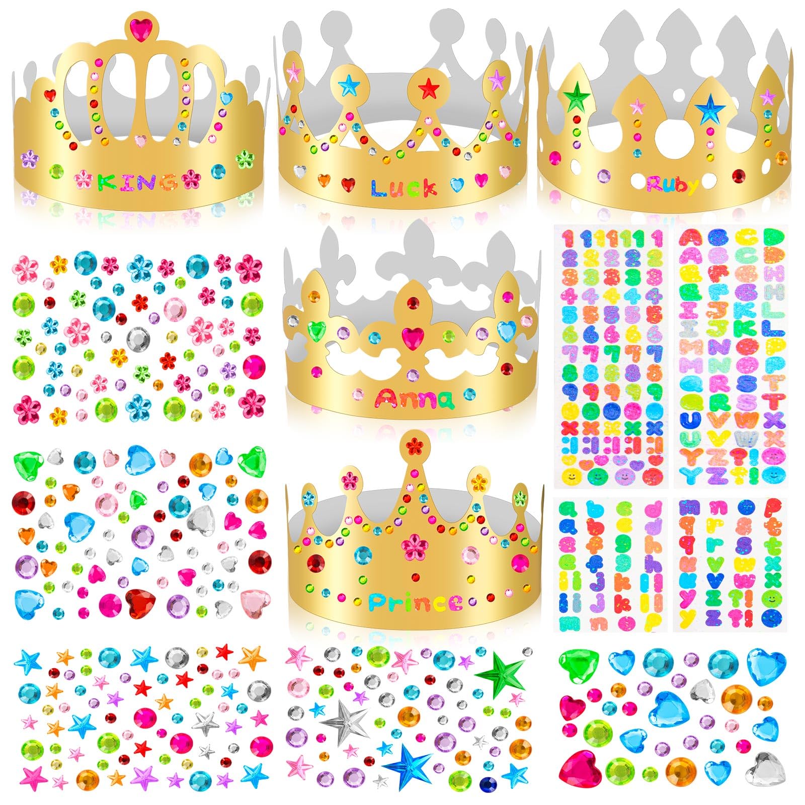 MGZTTHW Gold Paper Crowns, 10pcs Diy Birthday King Crowns Craft to Decorate, Paper Prince Princess Crown Hats for Back to School Classroom