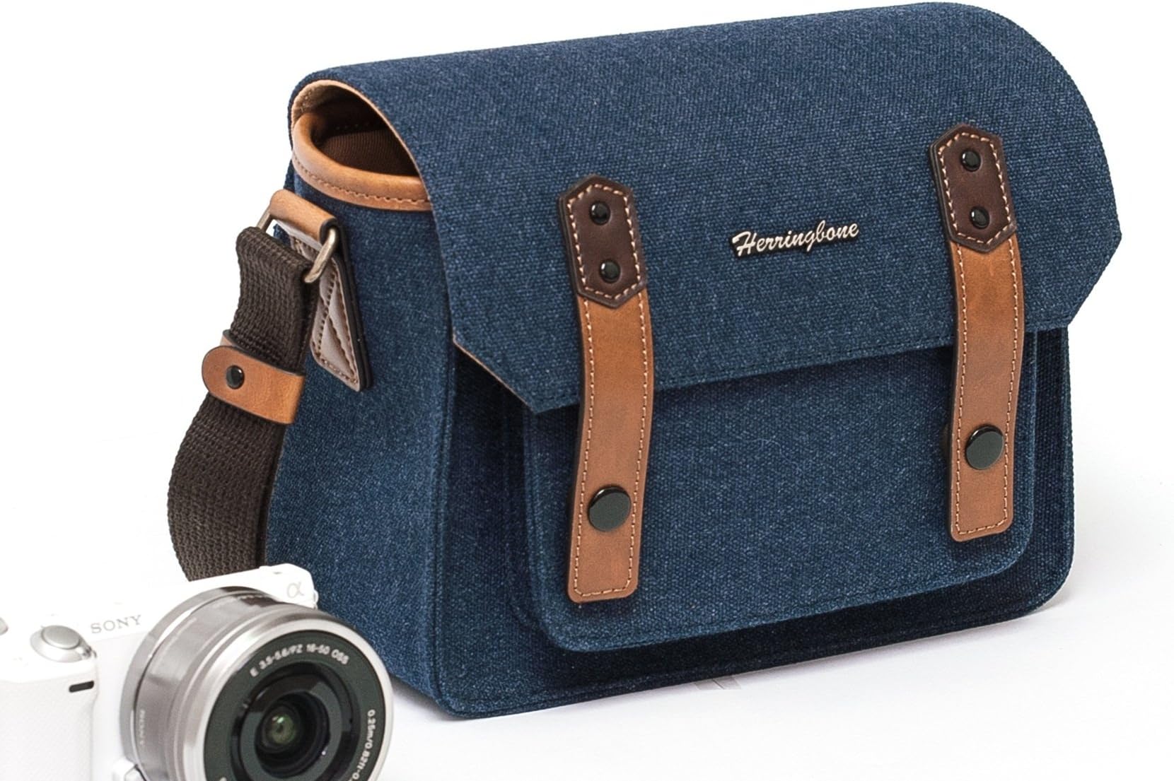Herringbone Camera Bag DSLR Case Papas Pocket Mini Messenger Bag Season III H1155 Navy