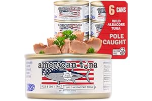 Wild Albacore Tuna Fish by American Tuna - No Salt Added, Wild Caught, MSC Certified, and One-by-One Pole Caught | (6) 6 Ounce Cans | Super Premium Canned Tuna for Health and Flavor Enthusiasts!