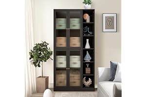 AVZEAR Kitchen Storage Cabinet, 71" Tall Freestanding Kitchen Pantry Cabinet withAdjustable Shelves, Freestanding Utility Storage Cabinet for Kitchen, Living Room (Black)