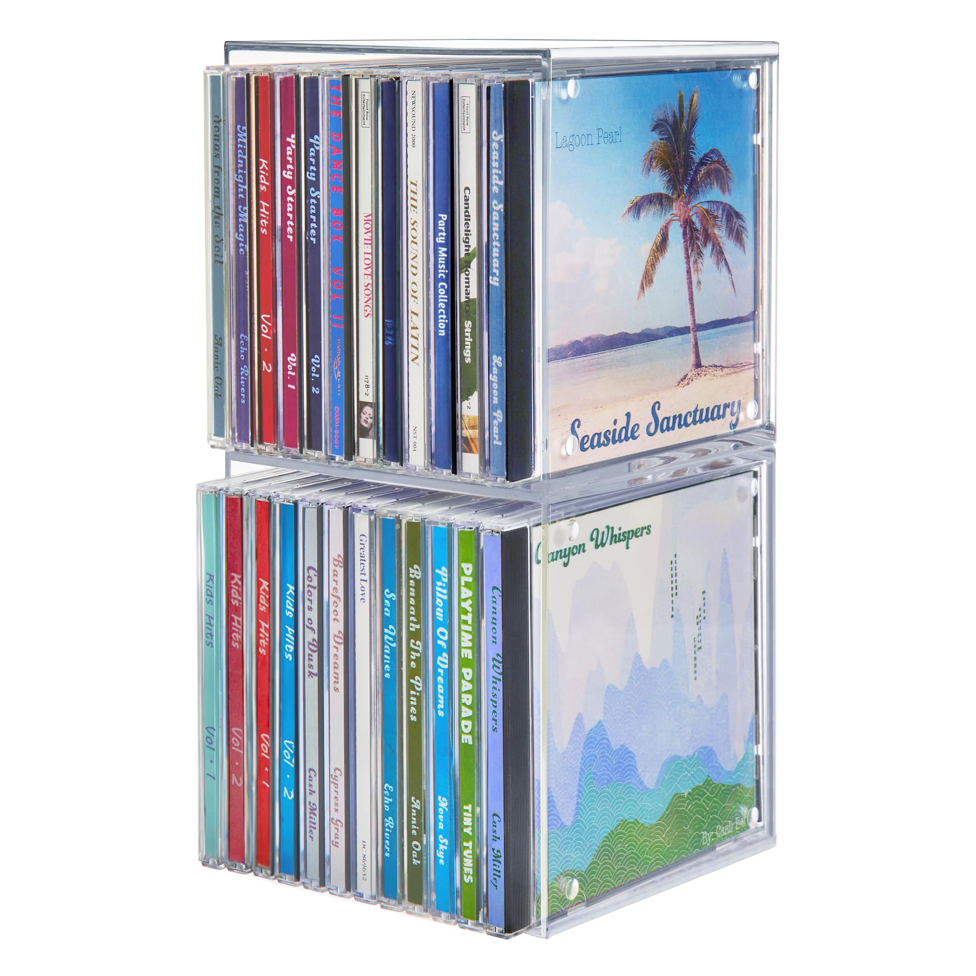 Photo 1 of STORi Stackable Clear Plastic CD Organizers (2 Pack) Cube Jewel Case Holders Perfect for Theatre Room | Holds up to 12 CD Cases per Organizer | Made in USA