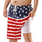 BRISIRA Big and Tall Mens Swim Trunks with Compression Liner Swimsuit Bathing Suit Swim Shorts Board Shorts Quick Dry 1X-6X