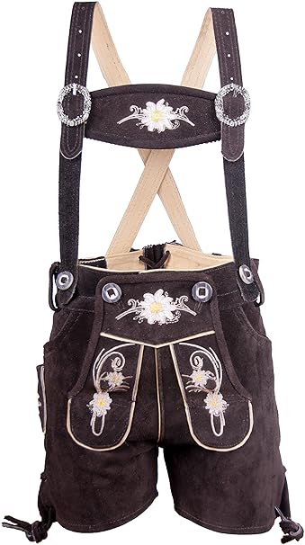 Almwerk Kinder Trachten Lederhose Kurz in Braun, Hellbraun, Schoko, Schwarz und Rot