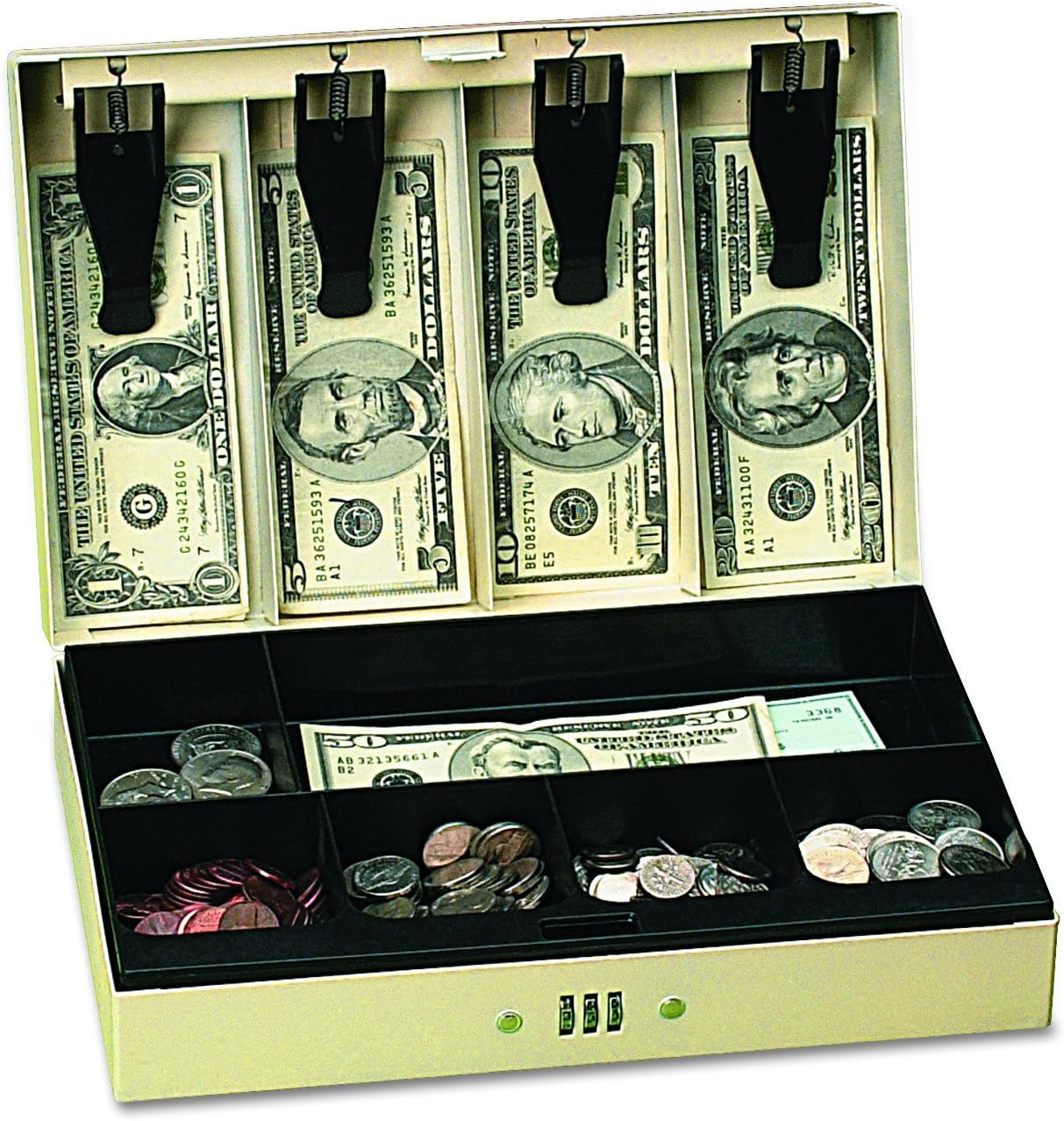 PM Company SecurIT Combination Cash Lock Box, 6-Compartment Removable Tray, 11.5 x 7.75 x 3.25 Inch, Beige (04961)