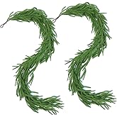 2Pcs 6Ft Artificial Norfolk Pine Garland, Real Touch Pine Greenery Garland for Christmas Decorations, Table, Mantle, Wall, Indoor & Outdoor Christmas Decor (2)