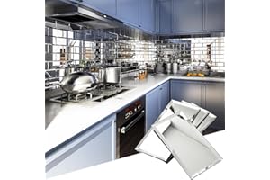 Diflart 5.7 Sq.ft Mirror Backsplash Tiles for Kitchen, Silver Subway, 4x8 Inch, Beveled Mirror Tile for Bathroom Bar Wall, Pack of 26 Pcs