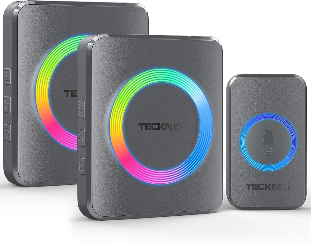 TECKNET Wireless Doorbell IP65 Waterproof Twin Plug-in Door Chime Kit