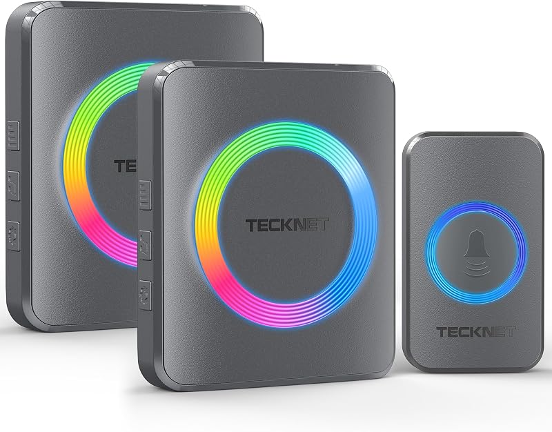 TECKNET Wireless Doorbell IP65 Waterproof Twin Plug-in Door Chime Kit