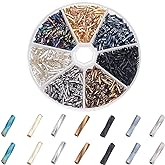 PH PandaHall 1260pcs 7 Colors Glass Bugle Beads, 9x2mm Metallic Seed Beads Twisted Tube Beads Craft Beads Loose Spacer Bead Iridescent Beads for Earrings Bracelets Necklaces Waist Chain Jewelry Making