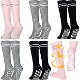 Funnysoft 6 Pair Pregnancy Compression Socks with Grip Non Slip 20-30 Mmhg Maternity Anti Skid Graduated Support Compression Stockings for Women Pregnant Nurses Yoga Supply