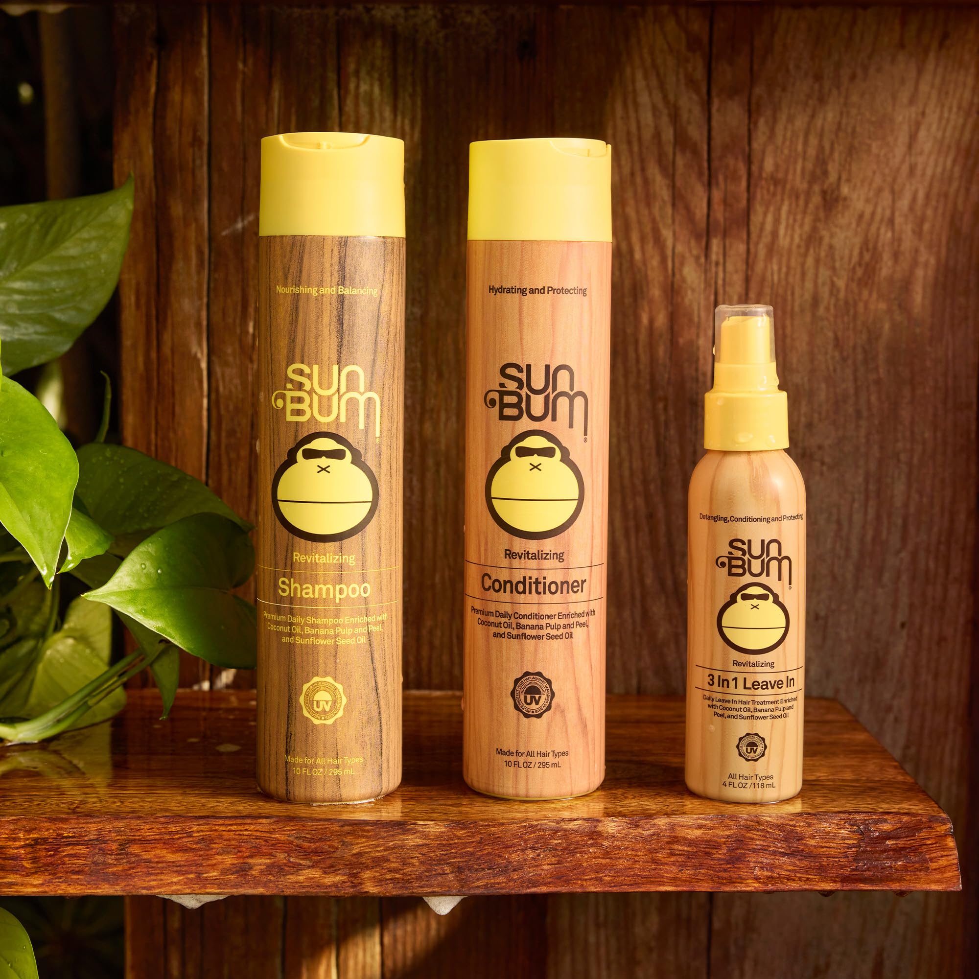 Sun Bum Revitalizing 3 in 1 Leave In Conditioner - Anti Frizz Detangler - Color Friendly with UV Protection - Enriched with Coconut Oil and Banana - 4 oz