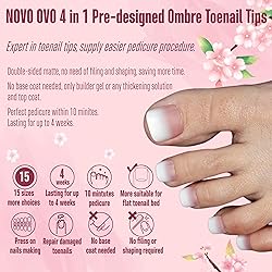 NOVO OVO Fake Toe Nail Tips Press on, French Tip