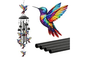 Hummingbird Wind Chimes for Outside, Black Metal Windchimes Outdoors,Hummingbird Acrylic Windchimes Elegant Outdoor & Indoor 