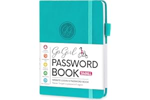 GoGirl Password Book with Alphabetical tabs – Internet Address & Password Keeper Logbook for Password Organization, Journal Notebook for Saving Website Logins. Pocket Size 4.0″ x 5.5″, Turquoise