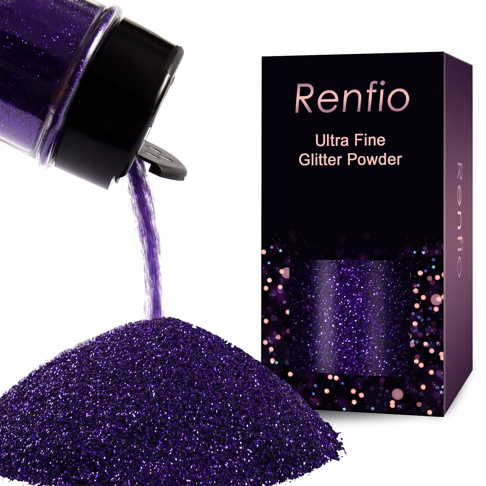 Renfio Ultra Fine Glitter Powder 1.75 Oz (50g) Metallic Resin Glitter Flakes Crafts Sequins Epoxy Chips Flakes for Tumblers Slime Painting Arts Nail Holiday Decoration - Eggplant Purple