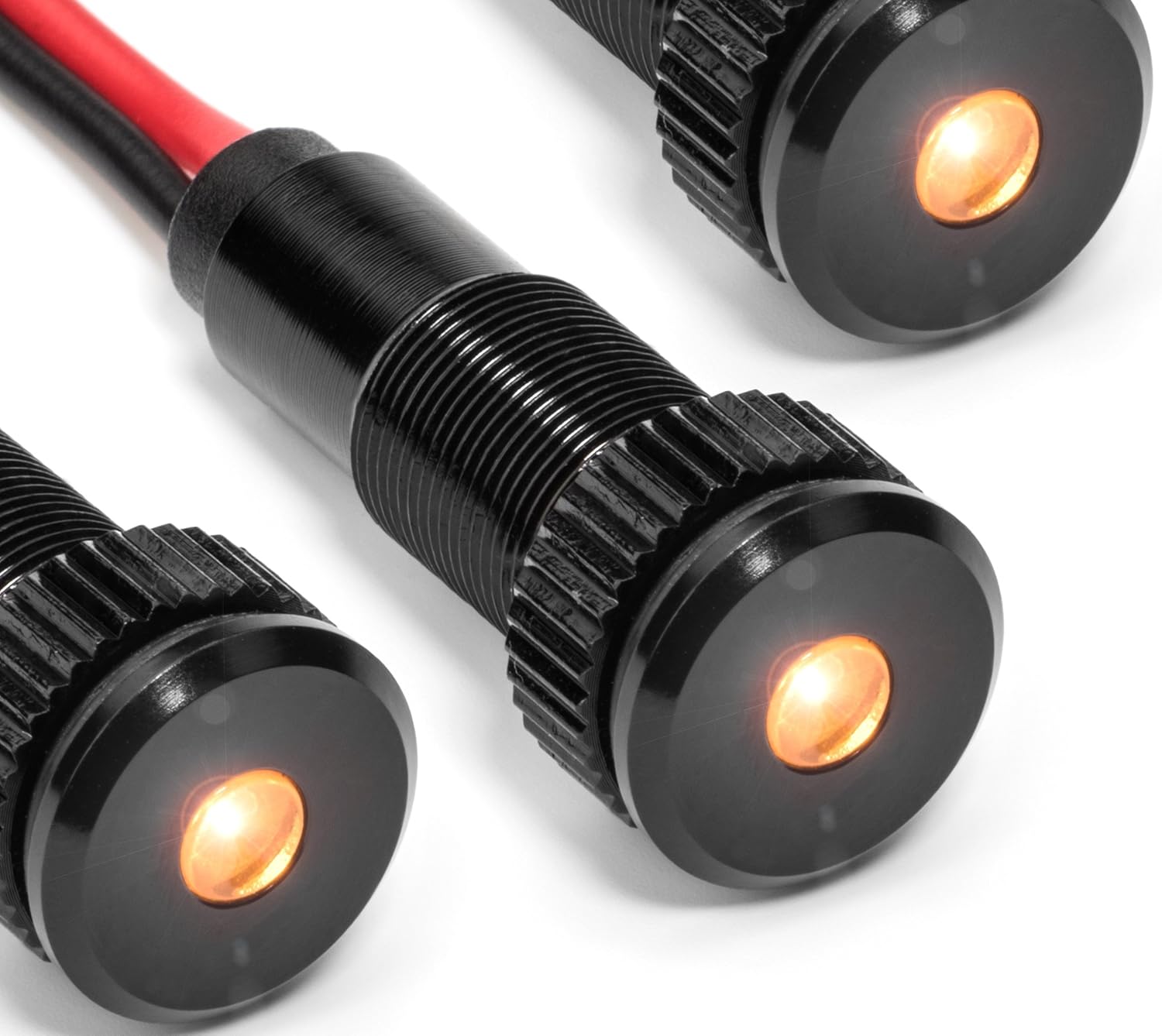 3 Pack of PLUG-N-PLAY Instrument Cluster LED Indicator Light Dash Bulbs. Aluminum Pilot Lights. Color Acrylic Lens. Flush Panel Mount 5/16" 8mm 12V for Speedometer Odometer (Black Bezel, Amber LED)