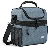 MIER Insulated Lunch Box Bags for Men Women, Dual Compartment, Bluesteel | Leakproof Lunchbox Cooler, Work, Travel, Park Trip, Side Mesh Pockets, Adjustable Shoulder Strap, Zipper Pockets, Durable