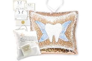 20 MOMENTS OF TOOTH Tooth Fairy Pillow Kit for Girls and Boys - Tooth Fairy Evidence Kit with Tooth Fairy Bag - Multi Color Reversible Sequin and Large Pocket - Tooth Pillow with Letter & 2 Customizable Certificates