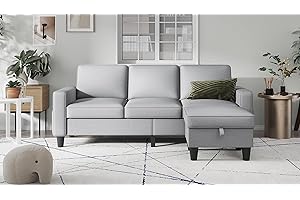 Lonkwa Convertible Sectional Sofa Couch, Light Grey Couches for Living Room, Sectional Couch with Reversible Storage Ottoman, 3-Seat L-Shaped Couch for Living Room, Apartment, Office, Small Space