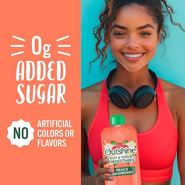OUTSHINE FRUIT & YOGURT SMOOTHIE PEACH RASPBERRY, SMOOTHIE POUCH, ON THE GO SNACK, 4PK 3.5 OZ