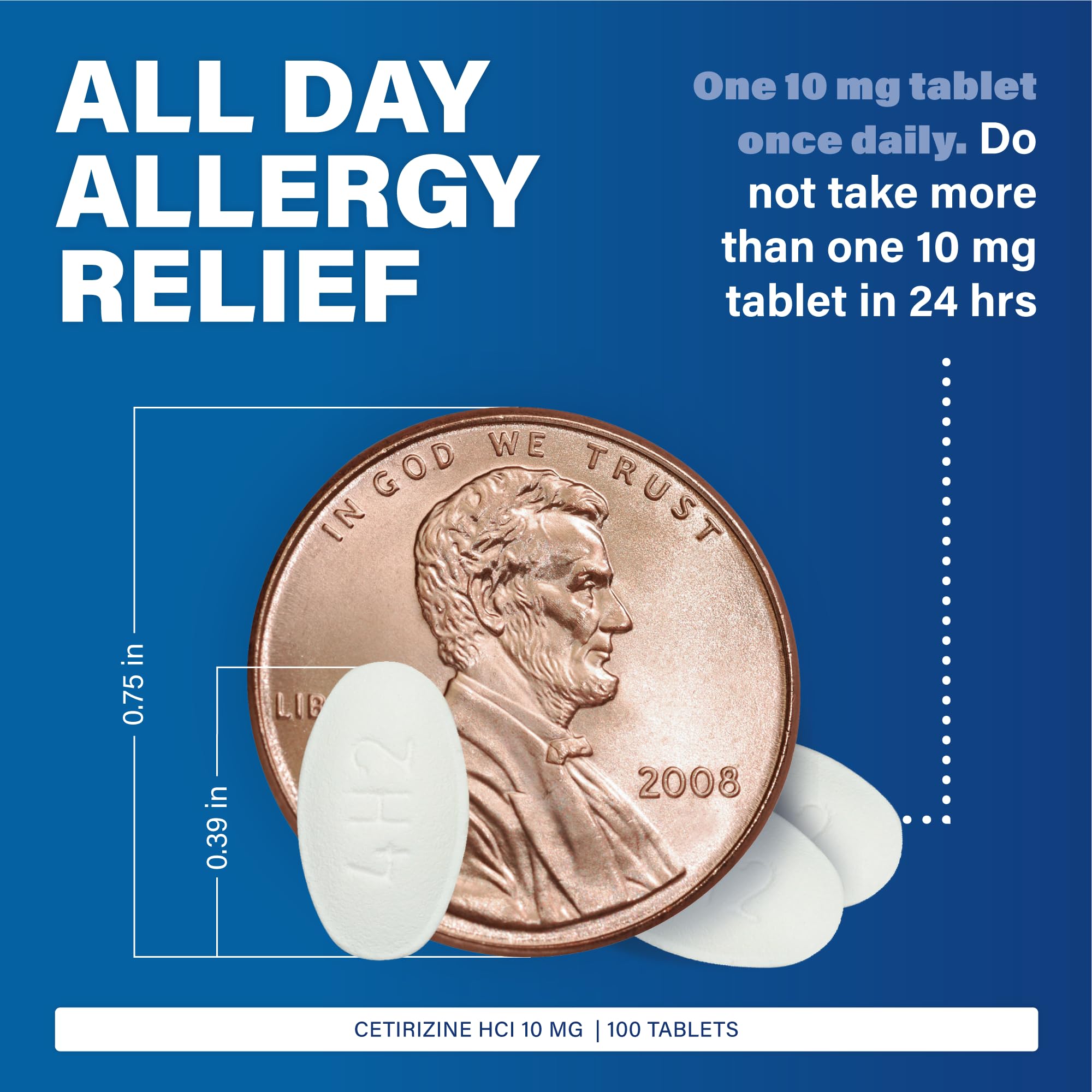 MAJOR Cetirizine Hydrochloride Tablets - 24 Hour Indoor and Outdoor Allergy Relief for Sneezing, Watery Eyes, Itchy Throat or Nose - 10mg - 100 Count (1 Pack)
