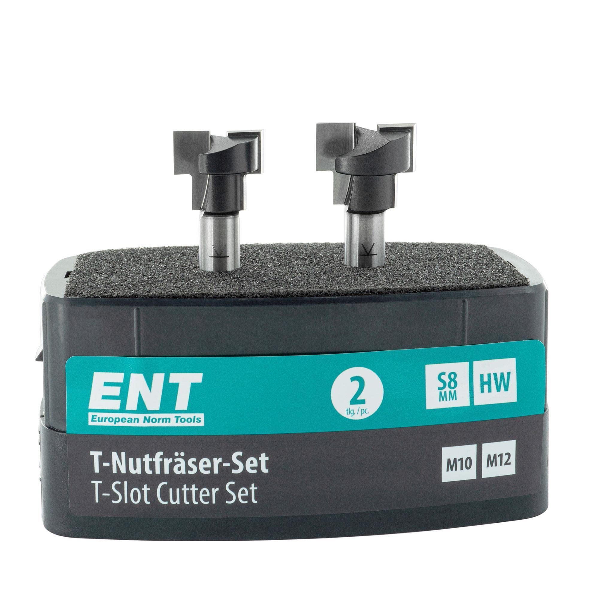 ENT 09047 2-pc. T-Slot Router bit Set M10 and M12, 8mm Shank, in Carbide, CNC Router bits Also for hex Bolts with Metric Thread