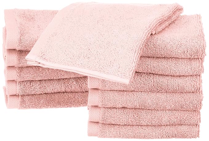 AmazonBasics - Waschlappen aus Baumwolle, 12er-Pack, Blütenrosa